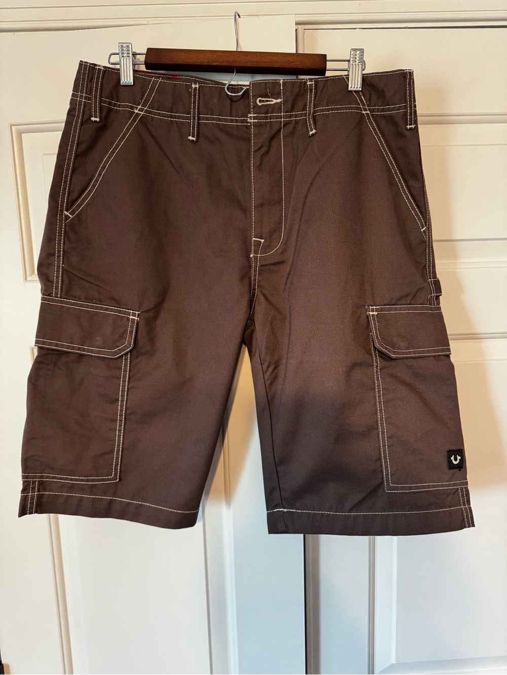 True Religion Men's Brown Cargo Shorts with Contrast Stitching